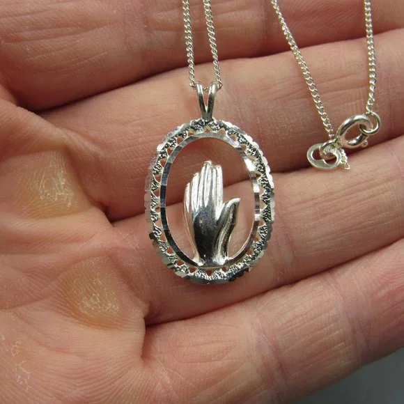 20 Inch Sterling Silver Praying Hands Necklace - Picture 2 of 4